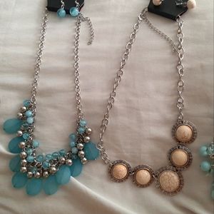 2 sets of beautiful necklace and earrings one set beige one set aqua color